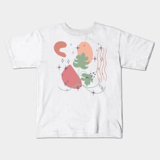 Abstract shapes lines stars and tropical leaves digital design Kids T-Shirt